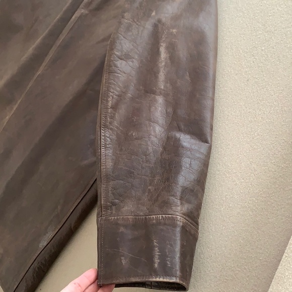 Vintage Lands End Men Leather Blazer Coat Jacket Brown Lined Wool Extra Large XL - Picture 16 of 16